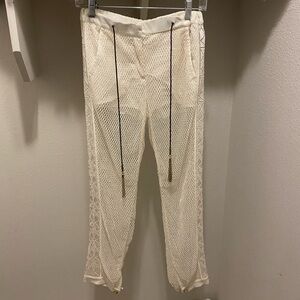 Zhuhair Murad Stylish Cream sheer Mesh Pants with shorts gold tassels